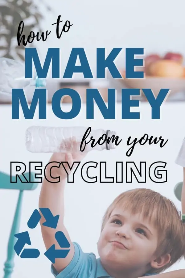 making money from your recycling image, boy holding an empty plastic bottle 