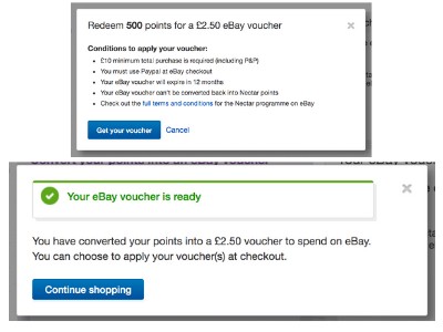 converting nectar points to eBay vouchers image