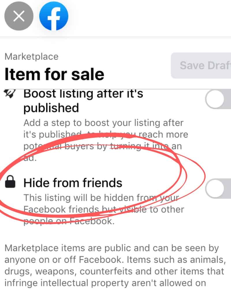 ¿Puedo vender en Facebook Marketplace sin que amigos vean?